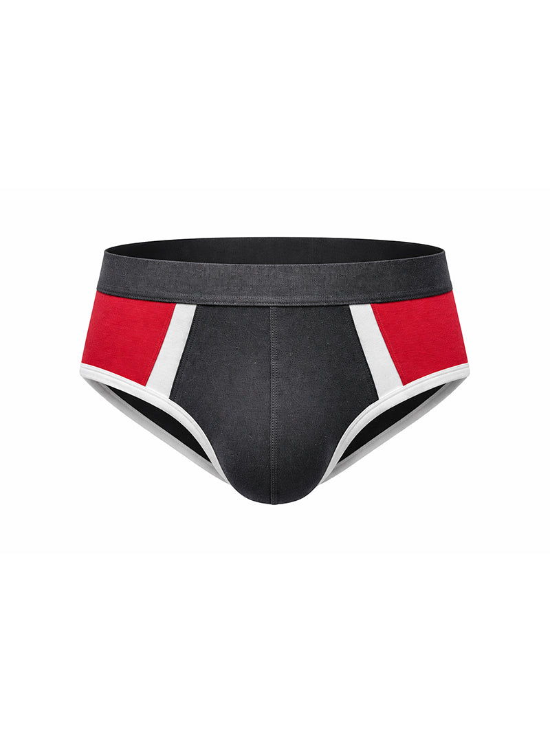 Basix comfort one brief black with bold red and white geometric side panels designed for everyday comfort