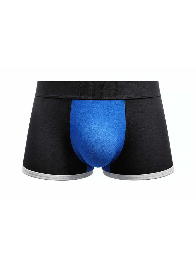 Black boxer briefs basix comfort one trunk with vibrant blue panel and silver trim for everyday comfort and support