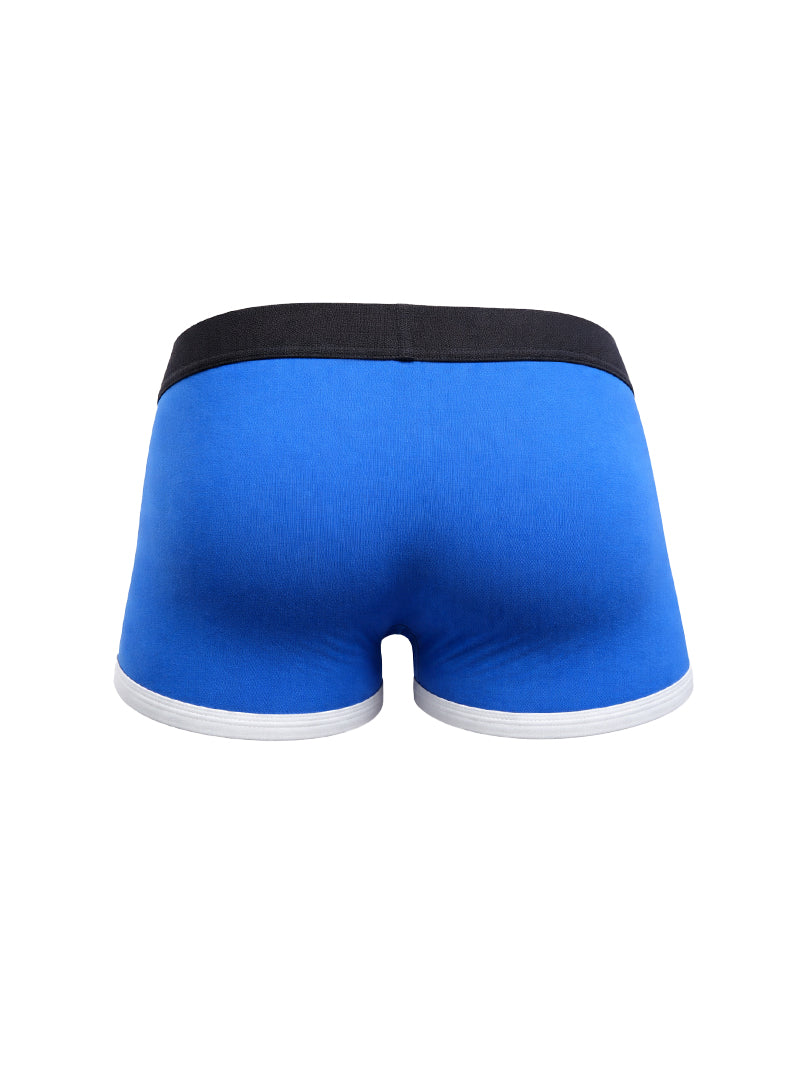 Basix comfort one trunk bright blue boxer briefs with black waistband and white trim for all-day comfort