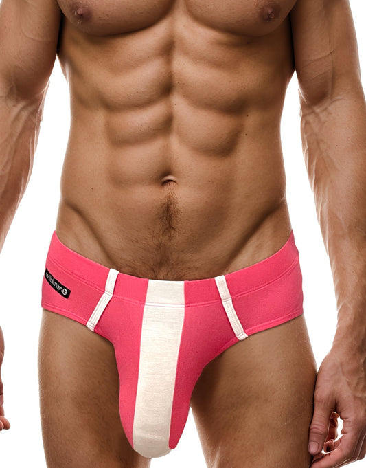 Bright pink and white striped big boy pouch modal briefs with a bold athletic design for men