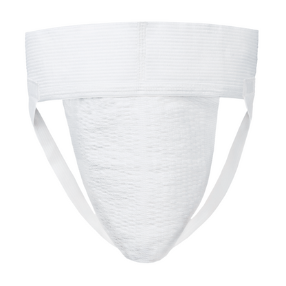 White big mans athletic supporter jockstrap with textured breathable fabric and elastic waistband