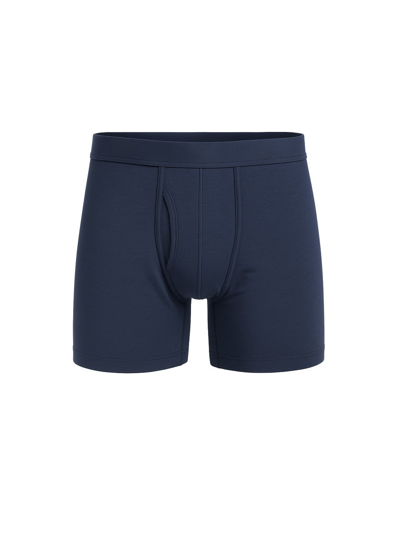 Navy blue big mans cotton boxer brief with smooth seamless fabric and contoured design for comfortable fit