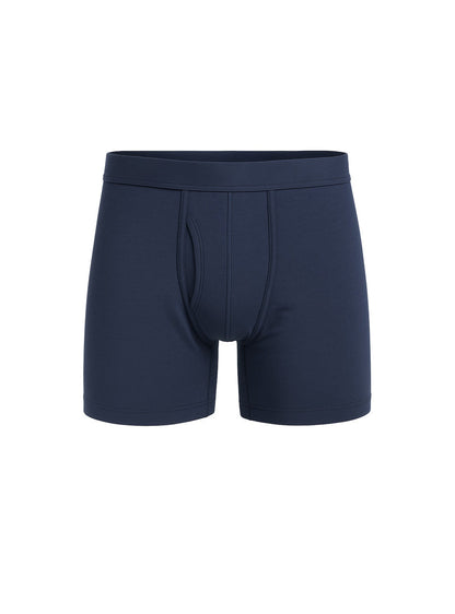 Navy blue big mans cotton boxer brief with smooth seamless fabric and contoured design for comfortable fit