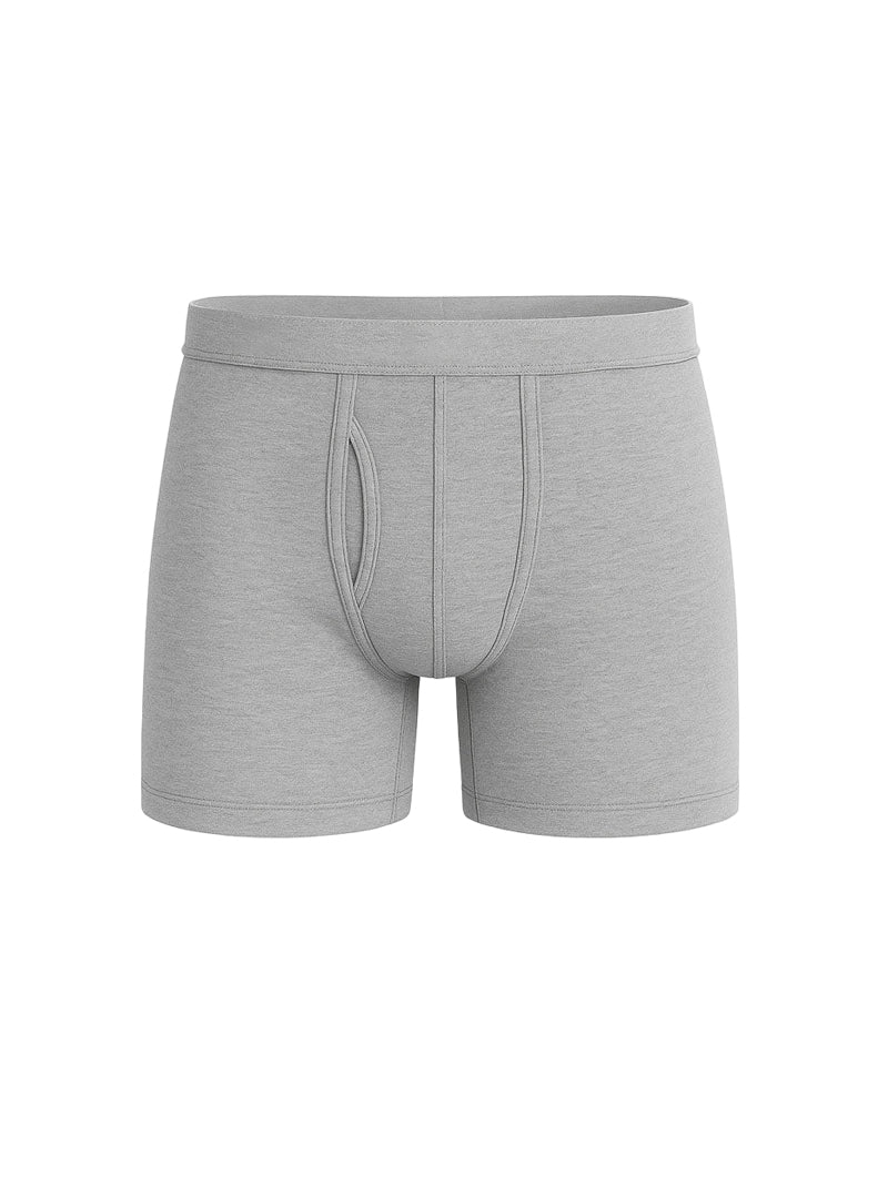 Gray heathered cotton big mans boxer brief with smooth seamless design and elastic waistband