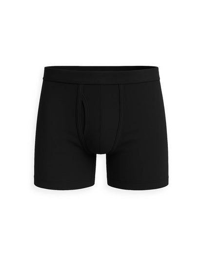 Big mans cotton boxer brief in black features smooth seamless fabric and contoured design for comfort and support