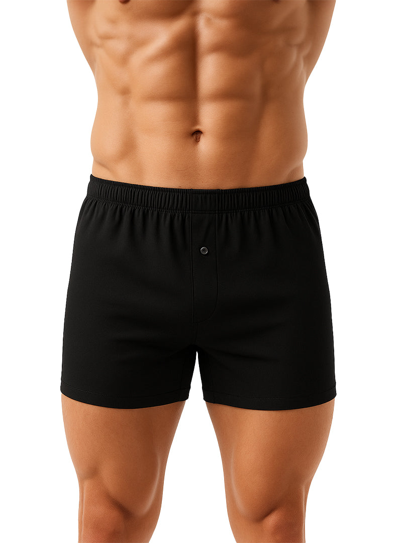 Black cotton knit boxer shorts with button closure and elastic waistband big mans 2 pack