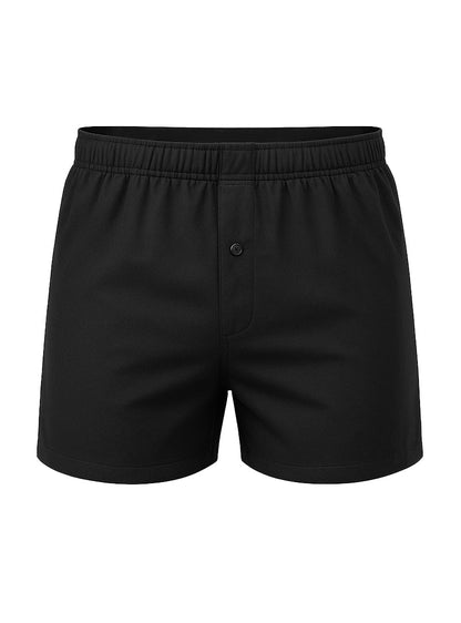 Black cotton knit boxer shorts with button closure and elastic waistband in a big mans 2-pack set