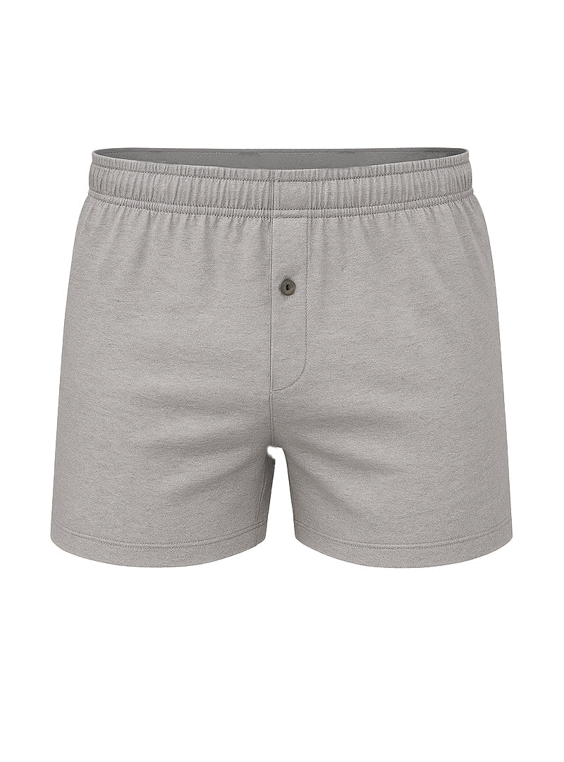Big mans cotton knit boxer 2-pack featuring gray heather cotton boxer shorts with button closure and elastic waistband