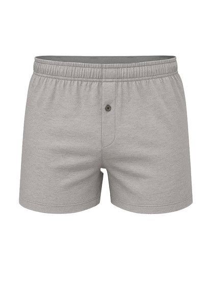 Big mans cotton knit boxer 2-pack featuring gray heather cotton boxer shorts with button closure and elastic waistband
