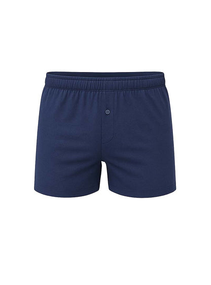 Navy blue cotton knit boxer shorts with button closure and elastic waistband big mans cotton knit boxer 2 pack