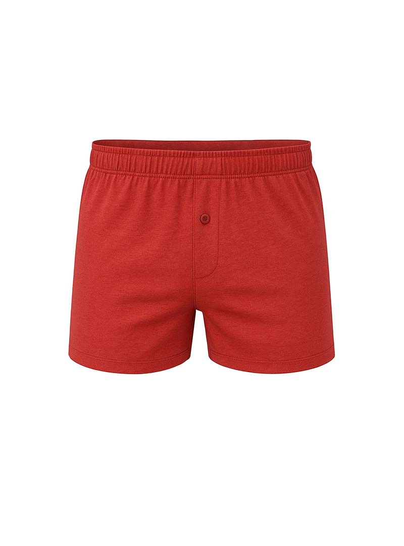 Big mans cotton knit boxer in red cotton with elastic waistband and single button closure front view