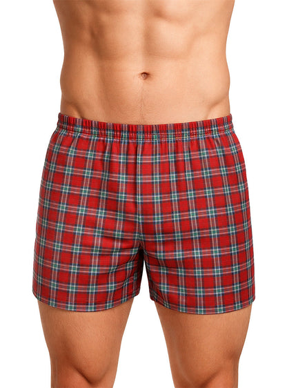 Big mans woven boxer broadcloth 2 pack red plaid with elastic waistband and green and white intersecting lines