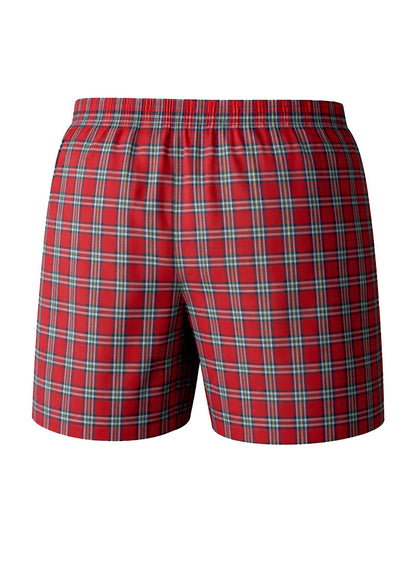 Big mans woven boxer broadcloth 2 pack red plaid with elastic waistband and thin white and dark blue lines