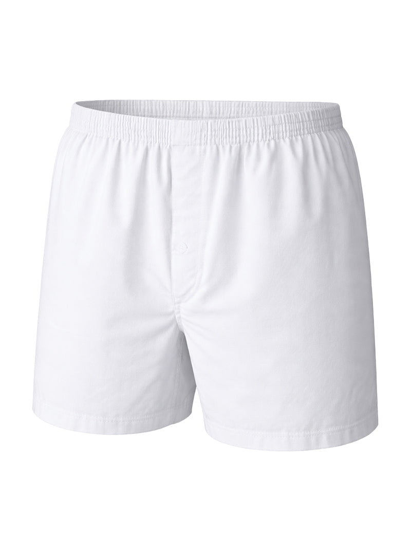 White cotton big mans woven boxer shorts with elastic waistband made from broadcloth in a 2 pack