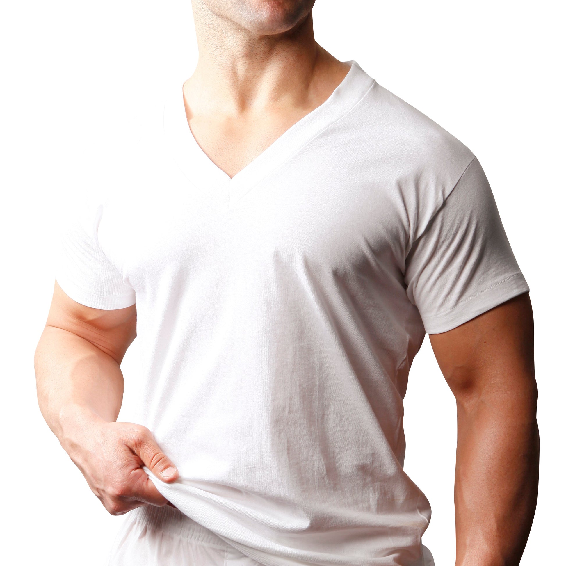White v-neck cotton t-shirt with short sleeves for big and tall men included in a 2-pack set
