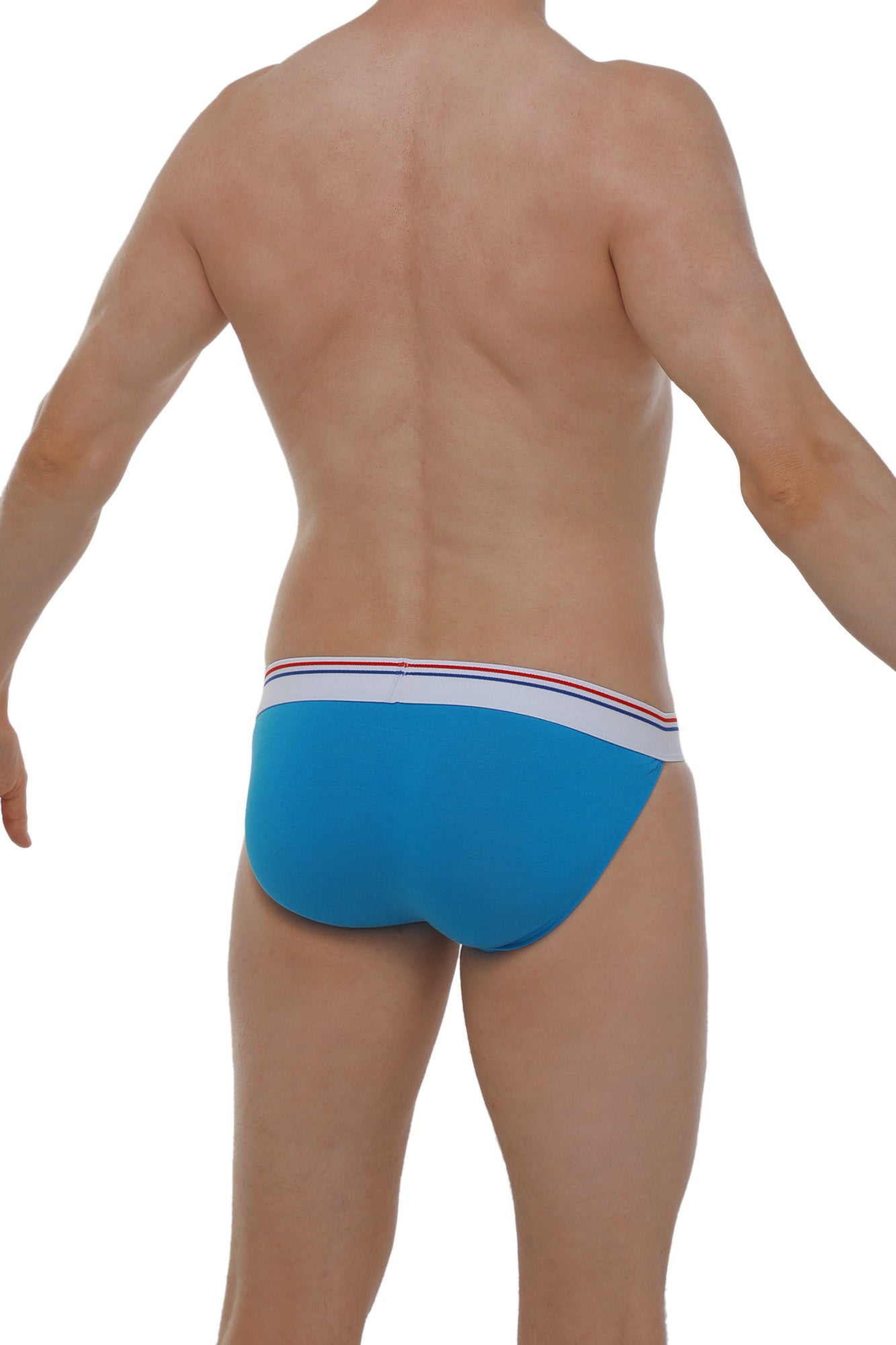 Bikini aizy modal azur bright blue modal briefs with white waistband and red and navy stripe accents