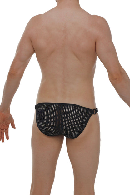 Bikini chains durtol black mesh briefs with dotted pattern and side buckle detail