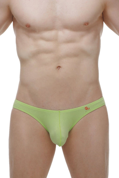 Lime green form-fitting men’s briefs in bamboo fabric with a subtle red logo on the waistband bikini colline apple green