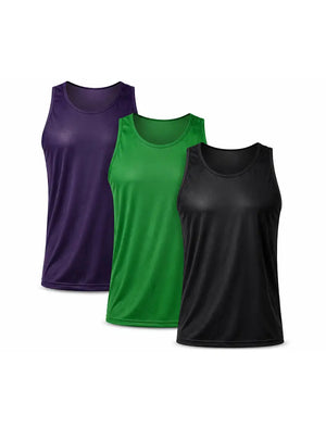 Three nylon tricot tank tops in purple green and black featuring a smooth finish by Players Underwear