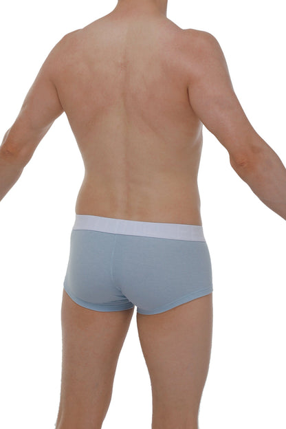 Light blue ribbed boxer briefs with white elastic waistband made for comfort and chillax wear