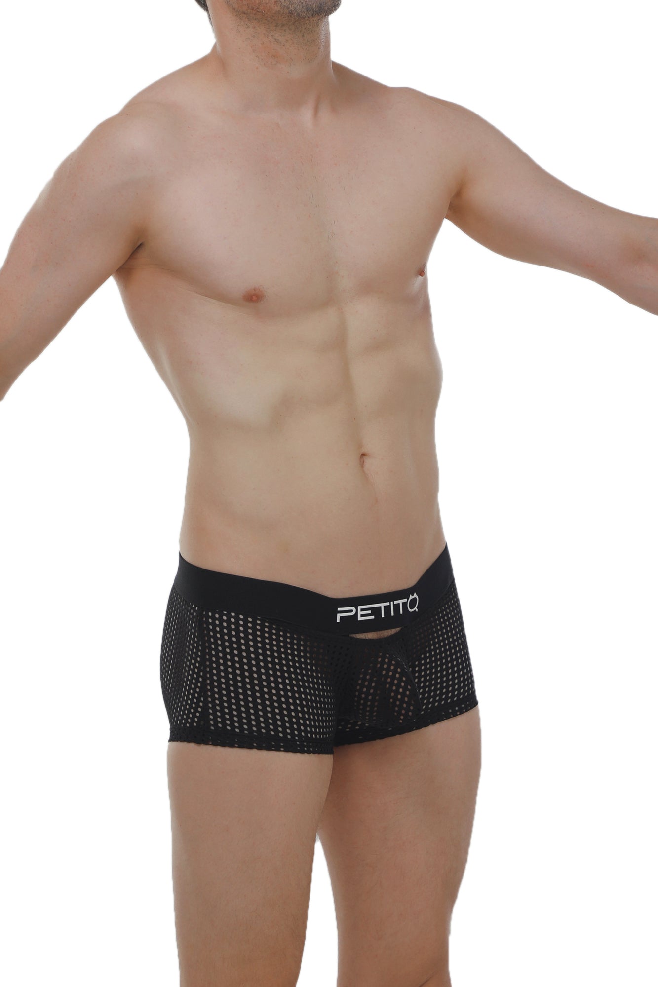Black mesh boxer briefs dolmen durtol black with white petitq logo on waistband for comfortable everyday wear