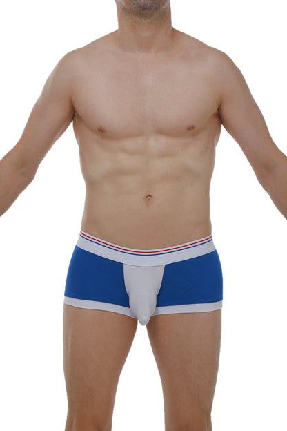 Boxer linay blue men’s briefs in blue and white with a red white and blue striped waistband for comfortable wear