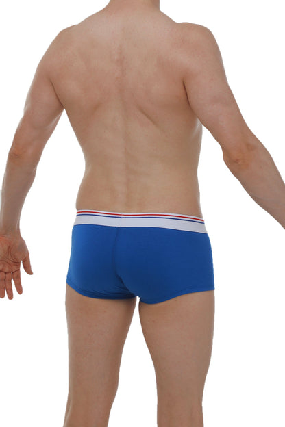 Blue men’s boxer briefs mano blanc-bleu with white waistband and thin red and blue stripes for comfortable wear