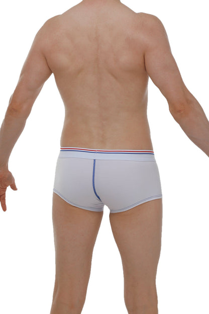 Boxer mano modal white men’s briefs with red white and blue striped waistband and blue side seam stitching