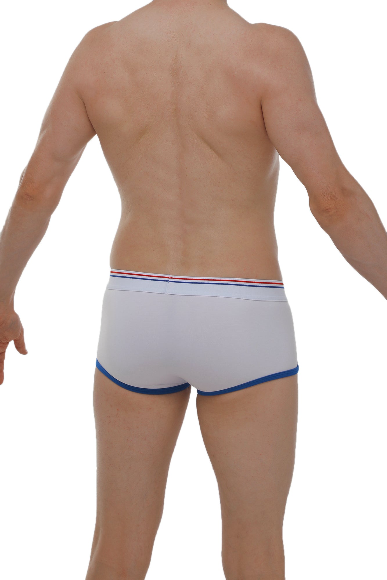 White briefs boxer morrier white with blue trim and red white and blue striped waistband for comfortable wear