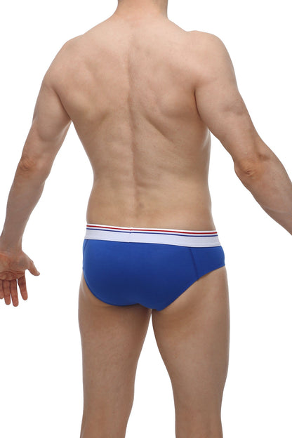 Blue men’s briefs brief banne blue with white waistband and thin red and blue stripes for comfortable daily wear
