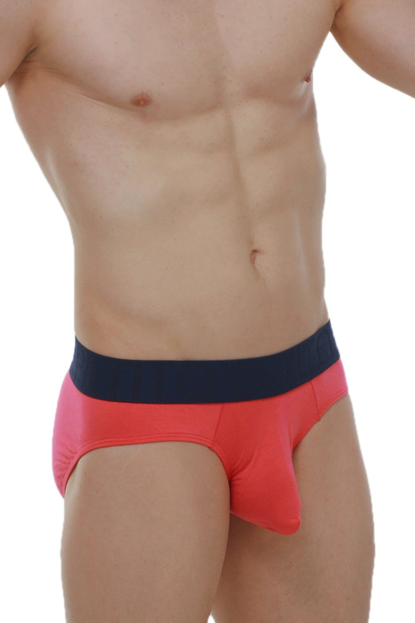 Brief hang modal fuchsia bright coral-red briefs with navy blue waistband made of soft modal fabric for comfort