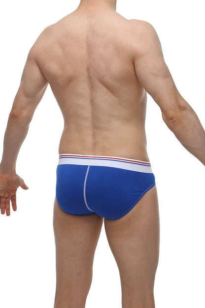 Blue men’s briefs brief hornoy blue with white waistband and thin red and blue stripes for comfortable wear
