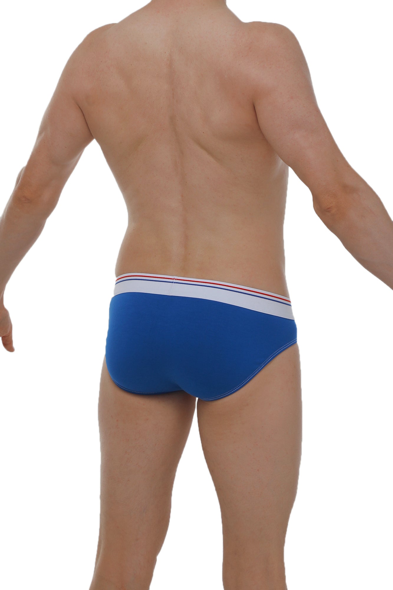 Blue men’s briefs brief linay bigout with white waistband and red and blue stripes for comfortable daily wear