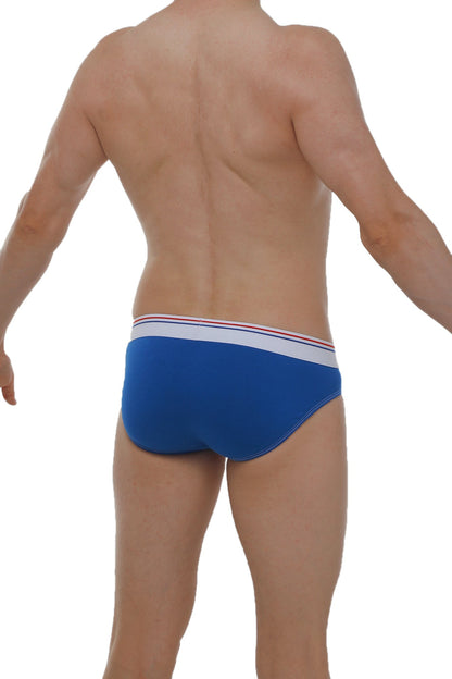 Blue men’s briefs brief linay bigout with white waistband and red and blue stripes for comfortable daily wear