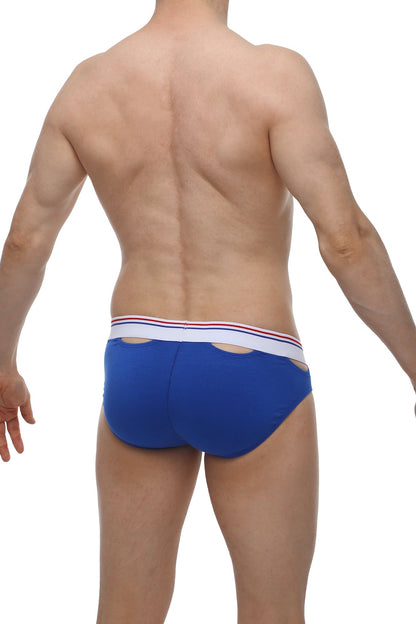 Blue men’s briefs brief malans blue with white waistband and red and blue stripes for comfortable everyday wear