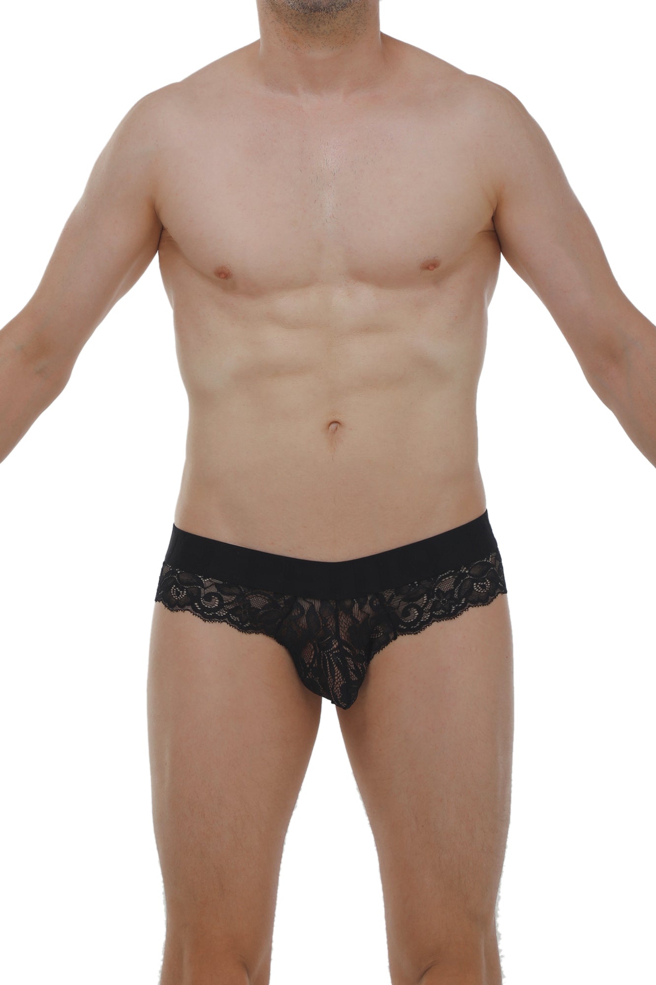 Brief miers lace black underwear featuring intricate floral lace patterns and a solid waistband