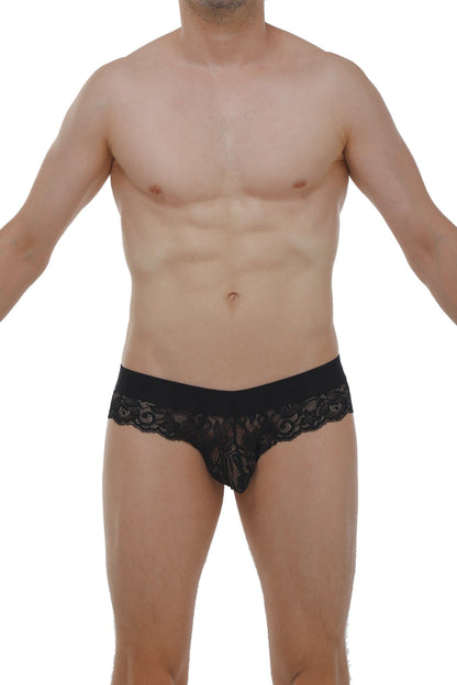 Brief miers lace black underwear featuring intricate floral lace patterns and a solid waistband