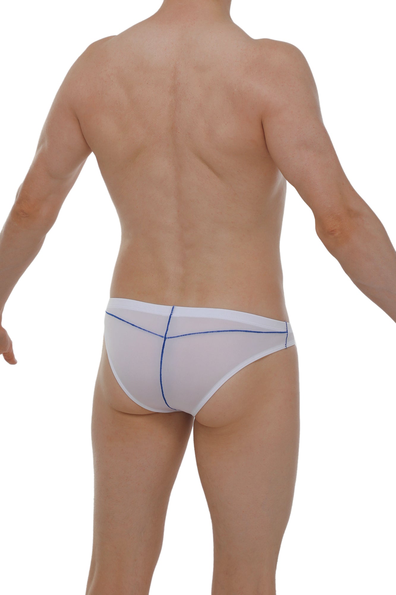 White mesh briefs with blue stitching details from brief mison plum white collection showcasing breathable fabric