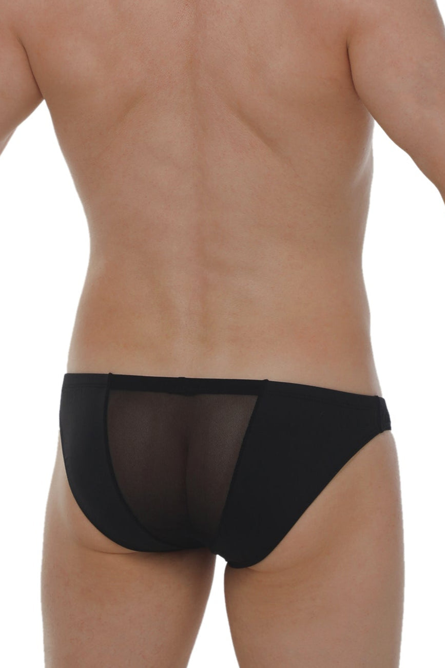 Brief myennnes black mesh briefs with solid black waistband highlighting breathable lightweight design
