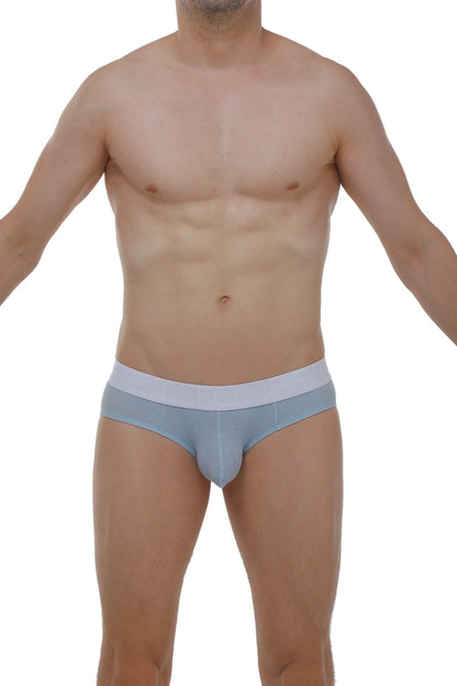 Light blue textured briefs with contrasting white waistband in ribbed fabric for comfortable everyday wear