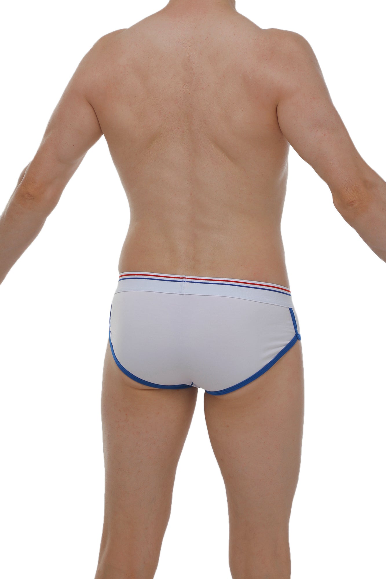 Brief retro modal white briefs in white with blue trim and a red white and blue striped waistband made of modal fabric