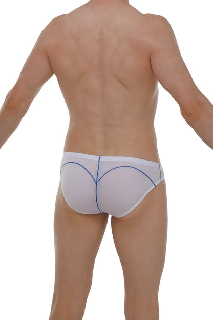 White mesh briefs upaix plum white with blue stitching along seams for breathable comfort