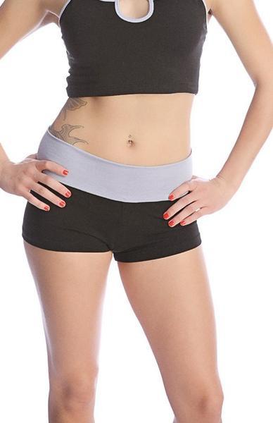 Bumble Short black and light gray athletic shorts with wide elastic waistband for comfortable activewear