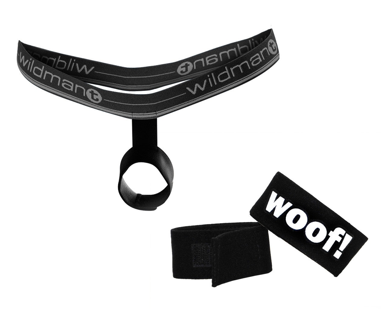 Black wildman brand dog leash with woof patch included in bundle with ball lifter protruder and woof ring