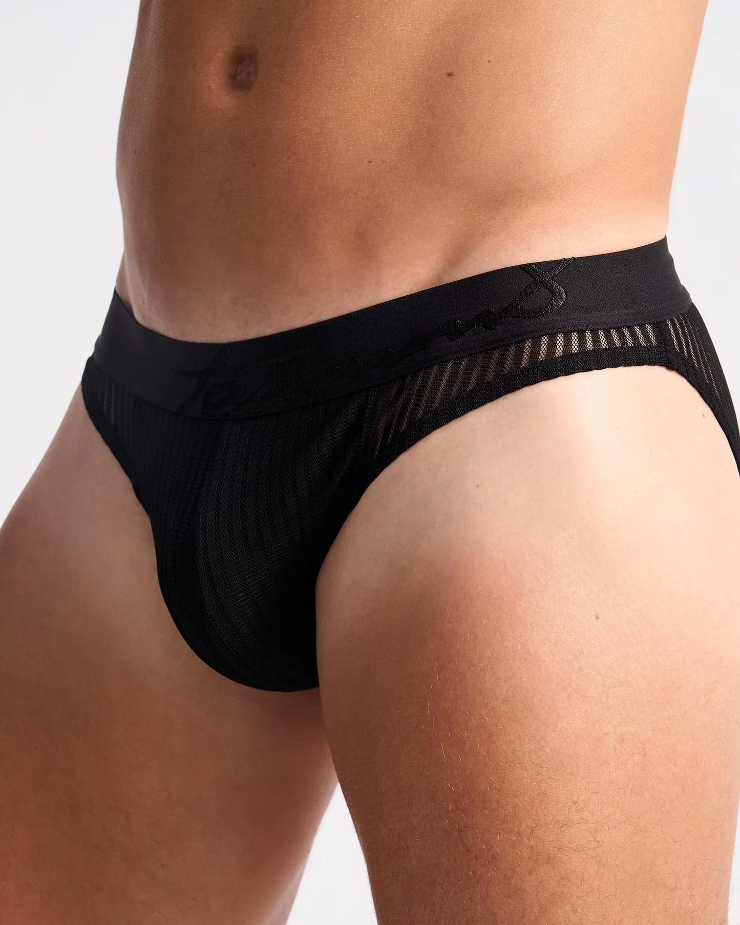 Casanova brief black mesh briefs with solid waistband and embroidered logo for stylish breathable underwear