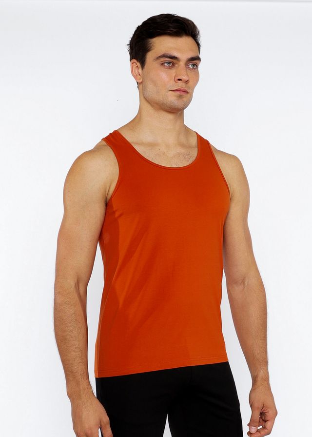 Orange sleeveless athletic tank top made of laser cut stretch jersey fabric designed for active wear