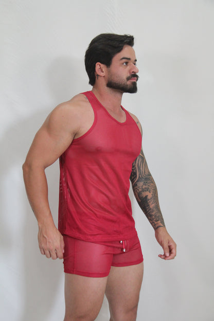 Red mesh tank top and matching shorts set in breathable fabric from circuit mesh tanks available in four colors