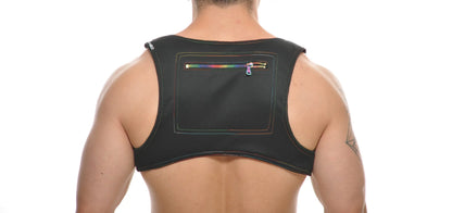 Black neoprene colt vest harness back with rainbow zipper pocket for durable support and style