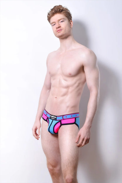 Comıcaze brief vibrant pink and blue patterned briefs with bold graphic design for comfortable everyday wear