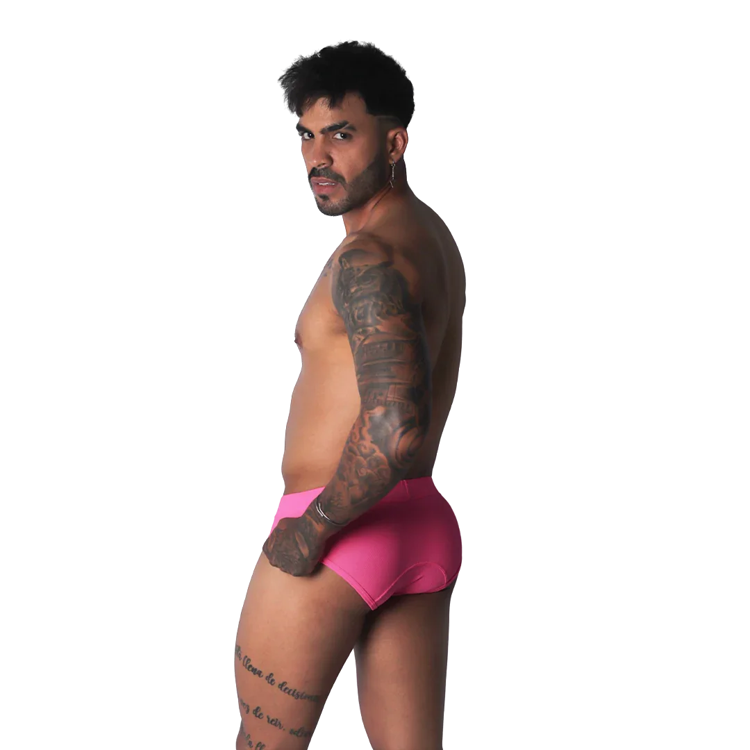 Fuchsia-colored low-rise briefs in a solid cotton-blend fabric with a clean, minimalist design.